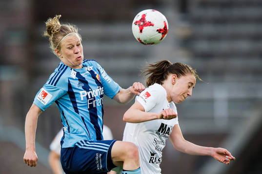 Djurgårdens Katrin Schmidt mot Eskilstunas Petra Andersson