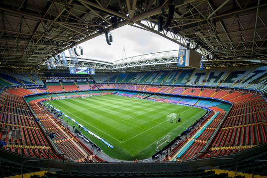 Interiör av Wales nationalarena innan en träning med