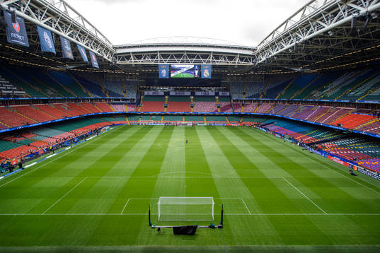 Interiör av Wales nationalarena innan en träning med