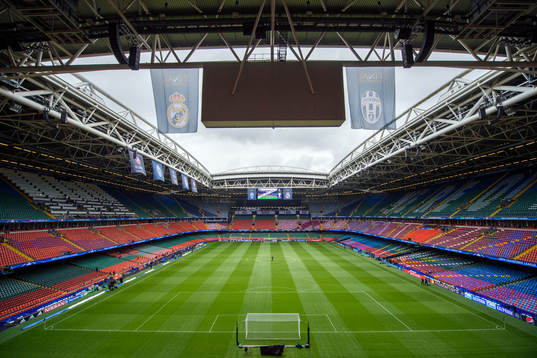 Interiör av Wales nationalarena innan en träning med