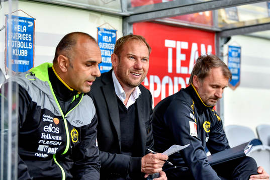 Elfsborgs tränare Jan Mian, manager Magnus Haglund och