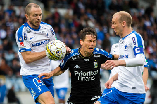 Norrköpings Jon Gudni Fjoluson och Andreas Johansson