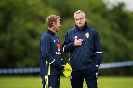 Fysiolog Paul Balsom och förbundskapten Janne Andersson