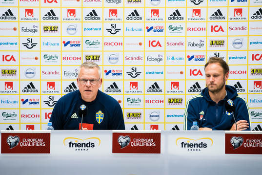 Sveriges förbundskapten Janne Andersson och Andreas