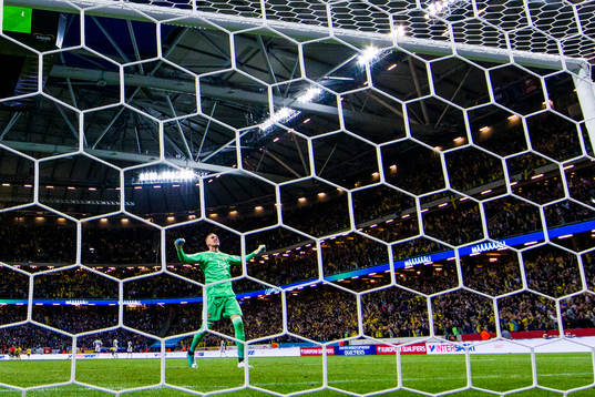 Sveriges målvakt Robin Olsen jublar
