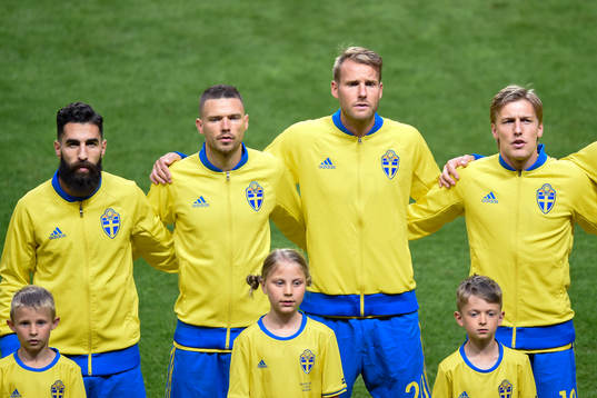 Sveriges Jimmy Durmas, Marcus Berg, Ola Toivonen och Emil