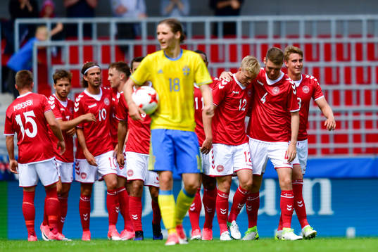 Danmarks Rasmus Nissen Kristensen gjorde 0-1-målet och