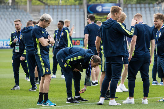 förbundskapten Håkan Ericson känner på gräset på
