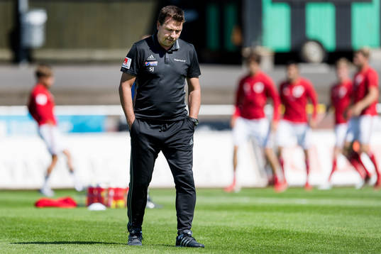 Degerfors tränare Stefan Jacobsson före fotbollsmatchen i