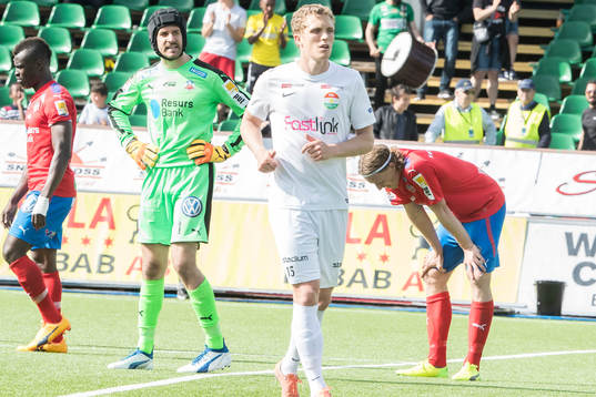 Helsingborgs Carl Johansson och målvakt Matt Pyzdrowski