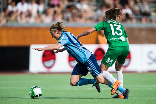 Djurgårdens Katrin Schmidt och Hammarbys Madeleine