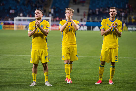 Sveriges Kerim Mrabti, Alexander Fransson och Egzon Binaku