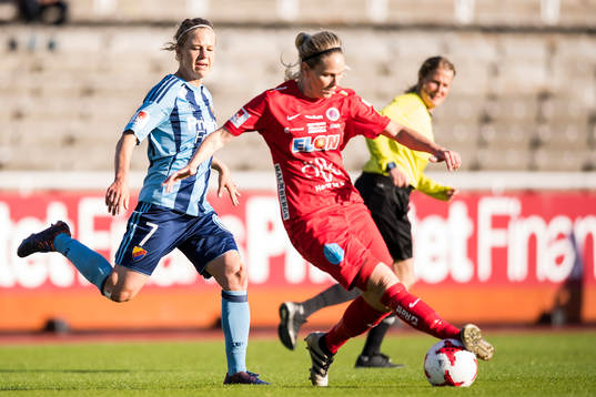 Djurgårdens Katrin Schmidt och Örebros Lisa Dahlkvist