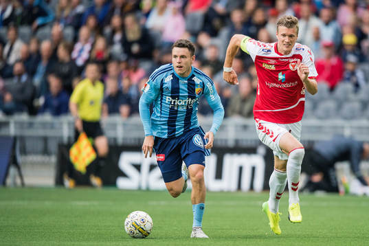 Djurgårdens Kerim Mrabti och Kalmars Viktor Elm