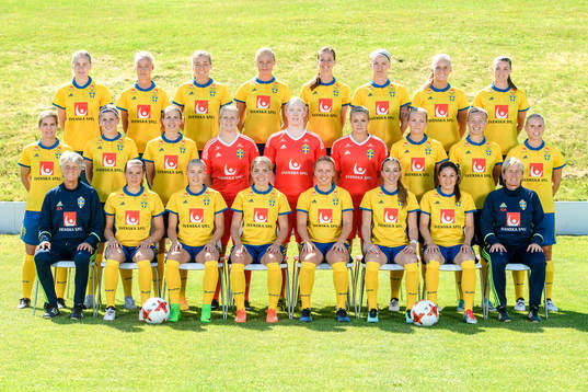 Lagbild med det svenska damlandslaget i fotboll
