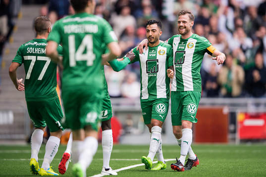 Hammarbys Jiloan Hamad och Arnór Smárason jublar