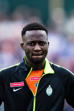 AFC Eskilstunas Buya Turay innan fotbollsmatchen i