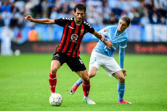 Vardars Stefan Spirovski och Malmö FFs Pawel Cibicki