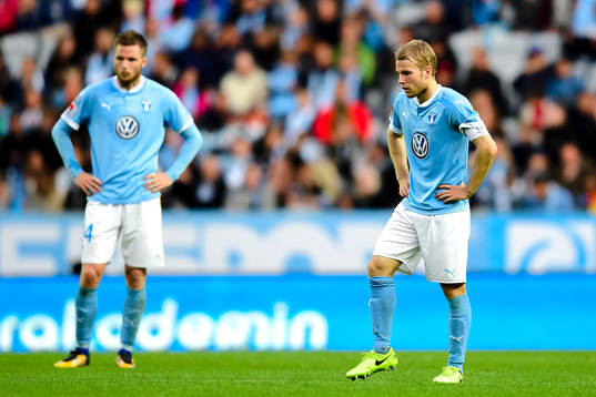 Malmö FFs Oscar Lewicki och Lasse Nielsen deppar