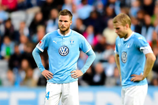 Malmö FFs Oscar Lewicki och Lasse Nielsen deppar