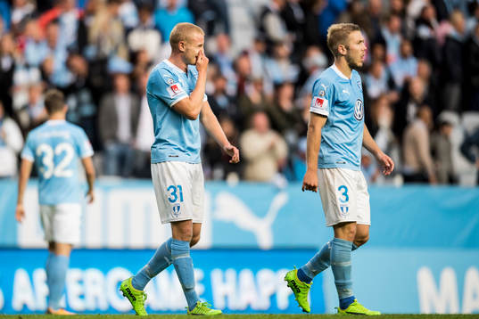 Malmö FFs Franz Brorsson och Anton Tinnerholm deppar