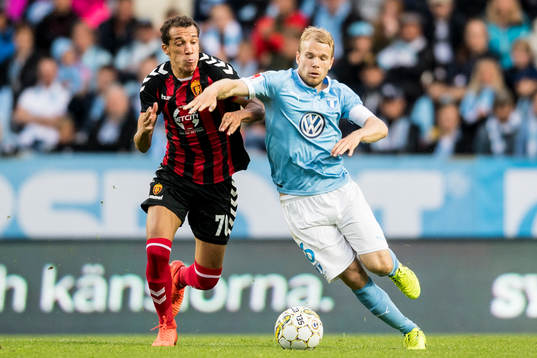 Vardars Huan Felipe Ribeiro och Malmö FFs Oscar Lewicki
