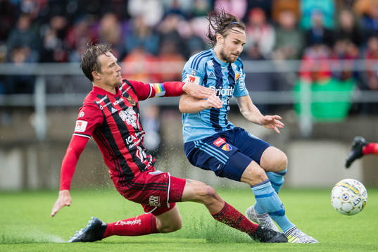 Djurgårdens Kevin Walker motÖstersunds Bobo Sollander