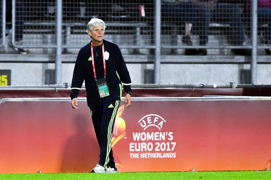 Sveriges förbundskapten Pia Sundhage  i fotbollsmatchen