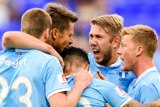Malmö FFs Anton Tinnerholm och Anders Christiansen jublar