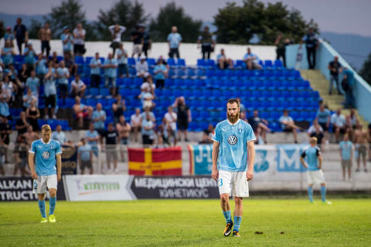 Malmö FFs Jo Inge Berget deppar när han lämnar planen