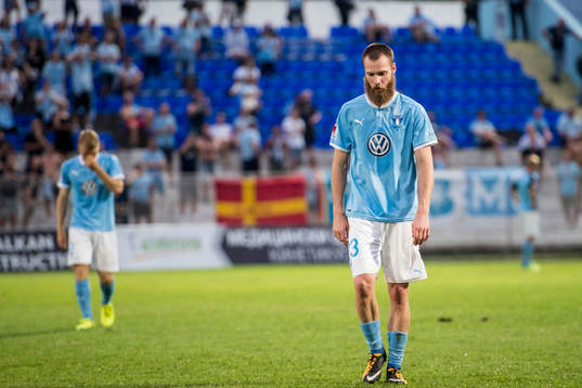 Malmö FFs Jo Inge Berget deppar när han lämnar planen
