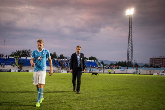 Malmö FFs Anton Tinnerholm och tränare Magnus Pehrsson
