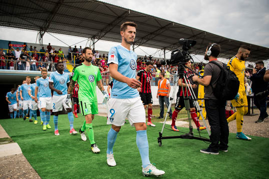 Malmö FFs Markus Rosenberg, målvakt Johan Wiland och Pa