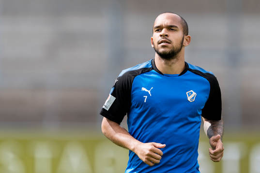 Halmstads Nikolai Alho före fotbollsmatchen i Allsvenskan