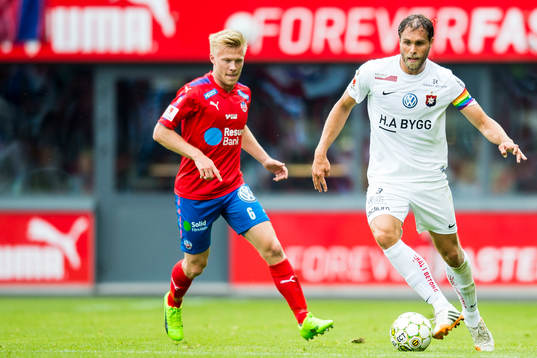 Helsingborgs Andreas Landgren och Örgrytes Johan Elmander