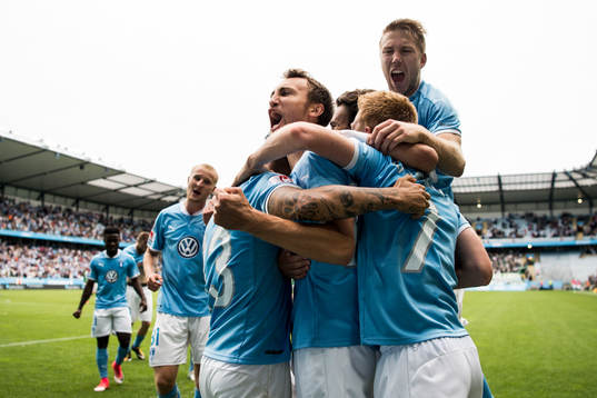 Malmö FFs Magnus Wolff Eikrem jublar med lagkamrater