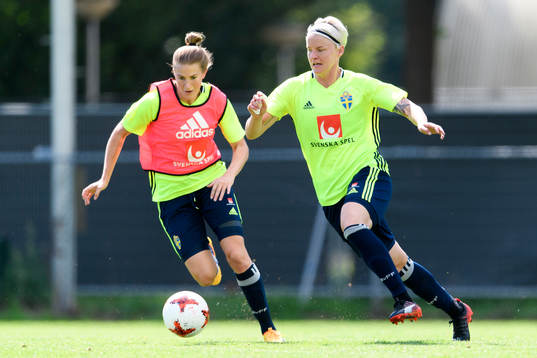 Emma Berglund och Nilla Fischer på en träning med det
