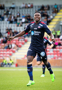 Helsingborgs Oke Akpoveta firar 0-1 målet