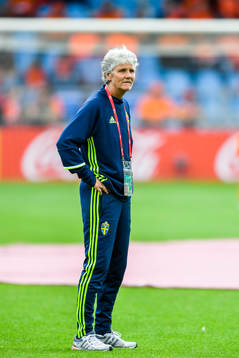 Sveriges förbundskapten Pia Sundhage före  kvartsfinalen