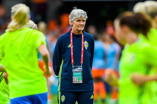 Sveriges förbundskapten Pia Sundhage före  kvartsfinalen