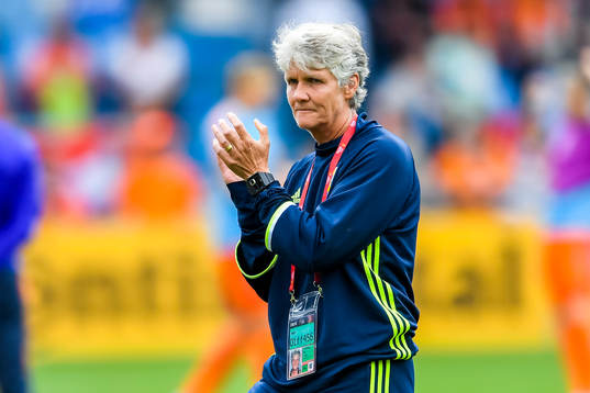 Sveriges förbundskapten Pia Sundhage före  kvartsfinalen
