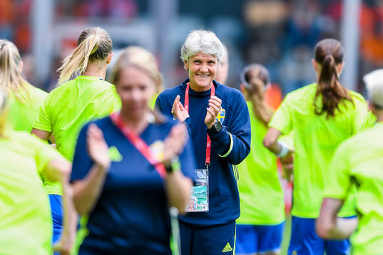 Sveriges förbundskapten Pia Sundhage före kvartsfinalen