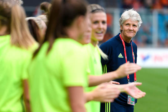 Sveriges förbundskapten Pia Sundhage i kvartsfinalen