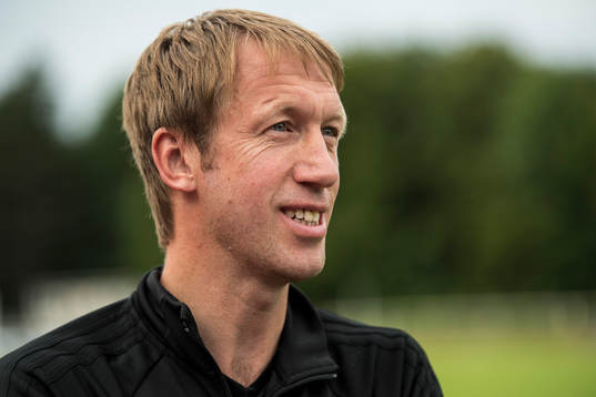 Östersunds tränare Graham Potter pratar med media