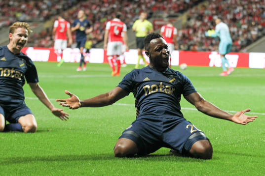 Chinedu Obasi forward of AIK celebrates