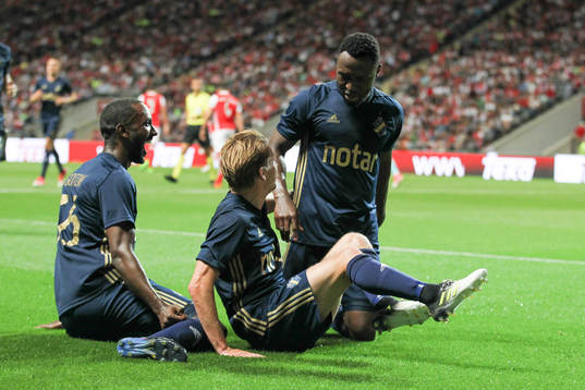 Chinedu Obasi forward of AIK celebrates