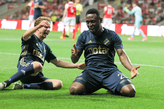 Chinedu Obasi forward of AIK celebrates