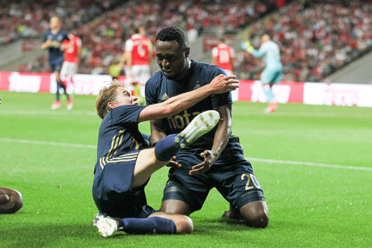 Chinedu Obasi forward of AIK celebrates