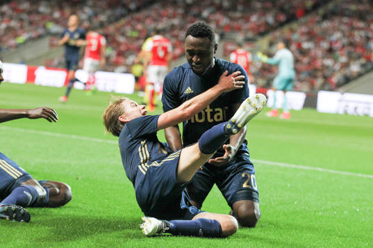 Chinedu Obasi forward of AIK celebrates