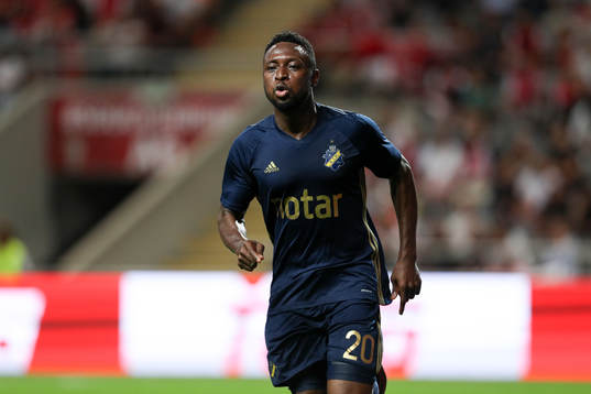 Chinedu Obasi forward of AIK celebrates
